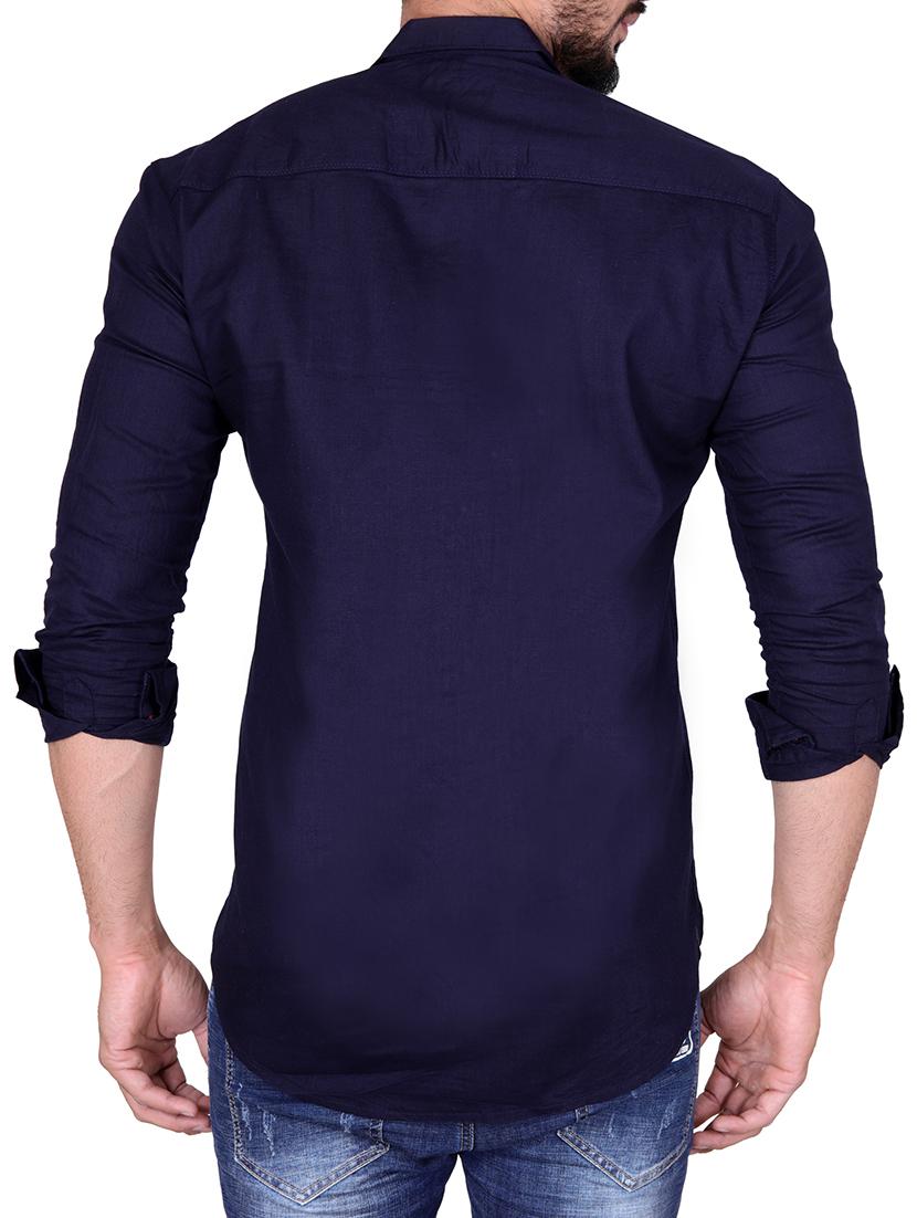 navy blue linen casual shirt - 15705135 - Zoom Image - 3