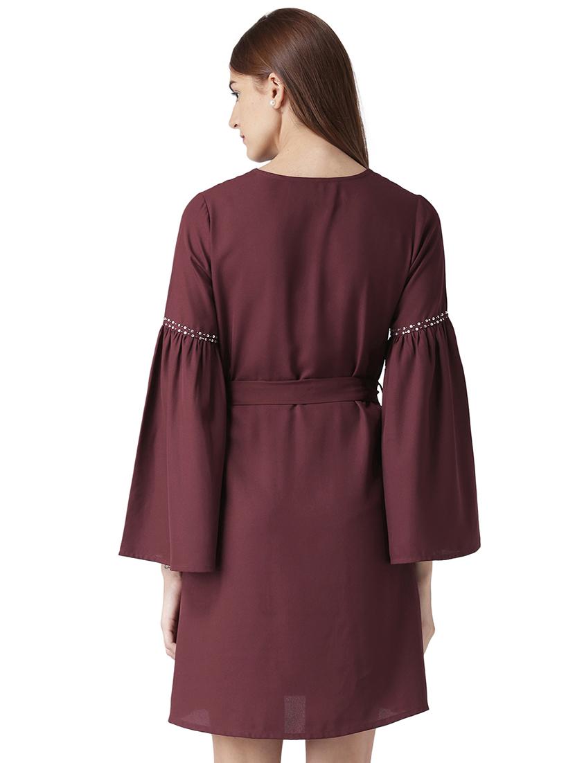 bell sleeved embellished belted dress - 15709076 - Zoom Image - 3