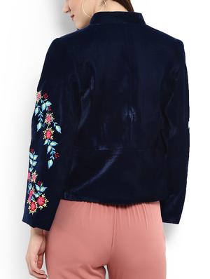 Floral embroidered sleeved velvet blazer - 15709410 - Standard Image - 3