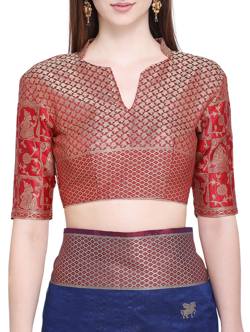contrast zari border banarasi saree with blouse - 15710573 - Zoom Image - 3