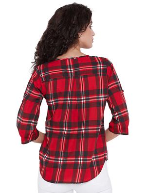 tie-up neck checkered top - 15711193 - Standard Image - 3