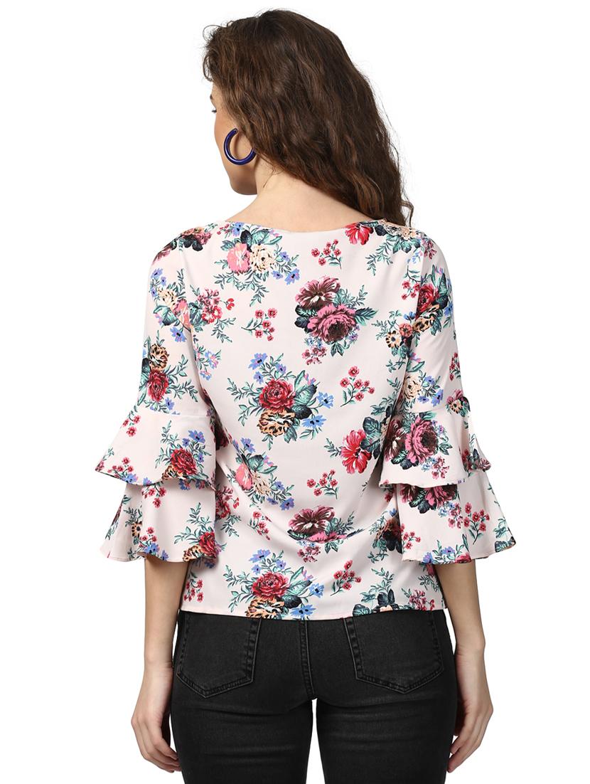 tiered bell sleeved floral top - 15721165 - Zoom Image - 3