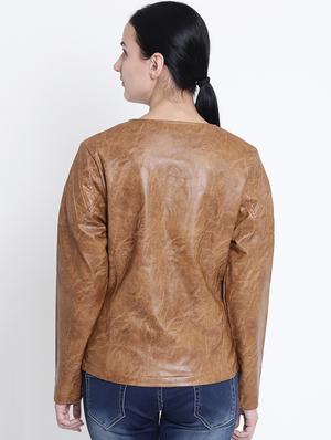 zipper detail leather jacket - 15721763 - Standard Image - 3