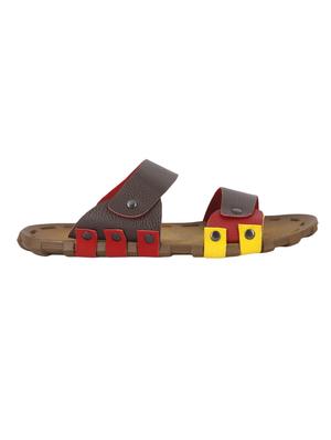 brown leatherette slip on slippers - 15722393 - Standard Image - 3