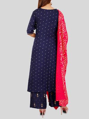 foil print straight kurta plazzo set - 15724124 - Standard Image - 3