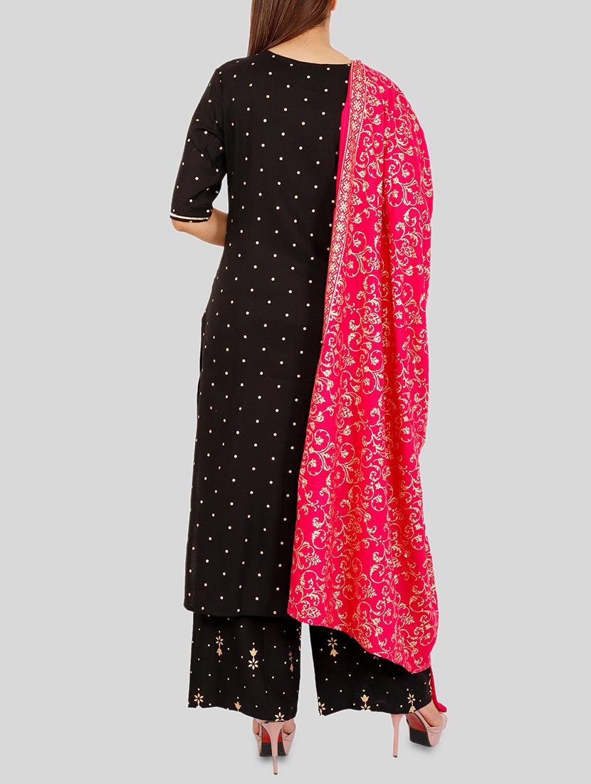 foil print straight kurta plazzo set - 15724125 - Zoom Image - 3