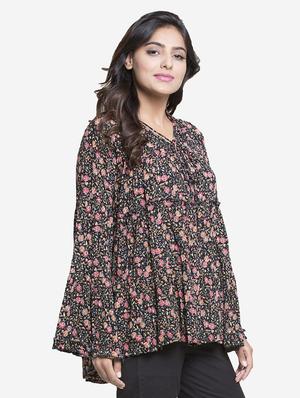 frill trim bell sleeved top - 15724580 - Standard Image - 3