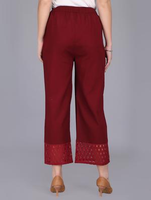burgundy lace detail flared palazzo - 15725241 - Standard Image - 3