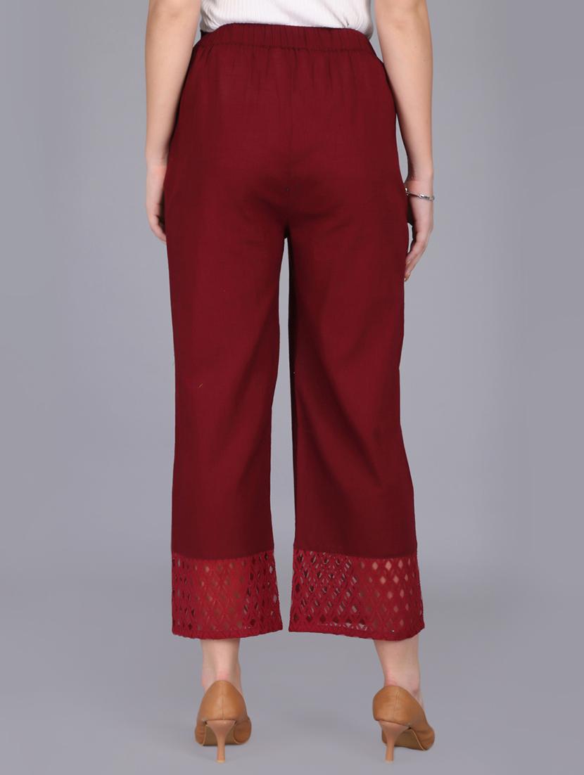 burgundy lace detail flared palazzo - 15725241 - Zoom Image - 3