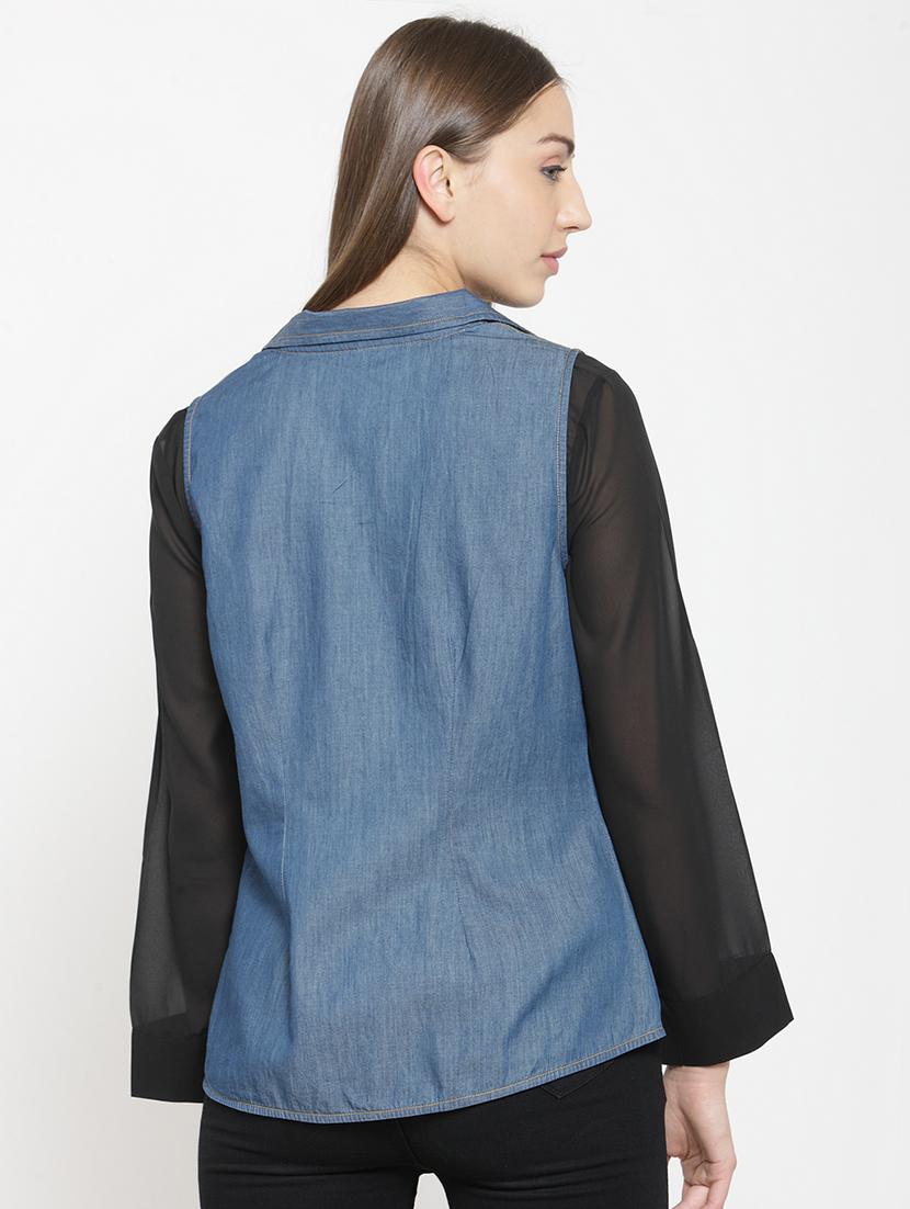 pocket flap sleeveless denim shrug - 15725285 - Zoom Image - 3