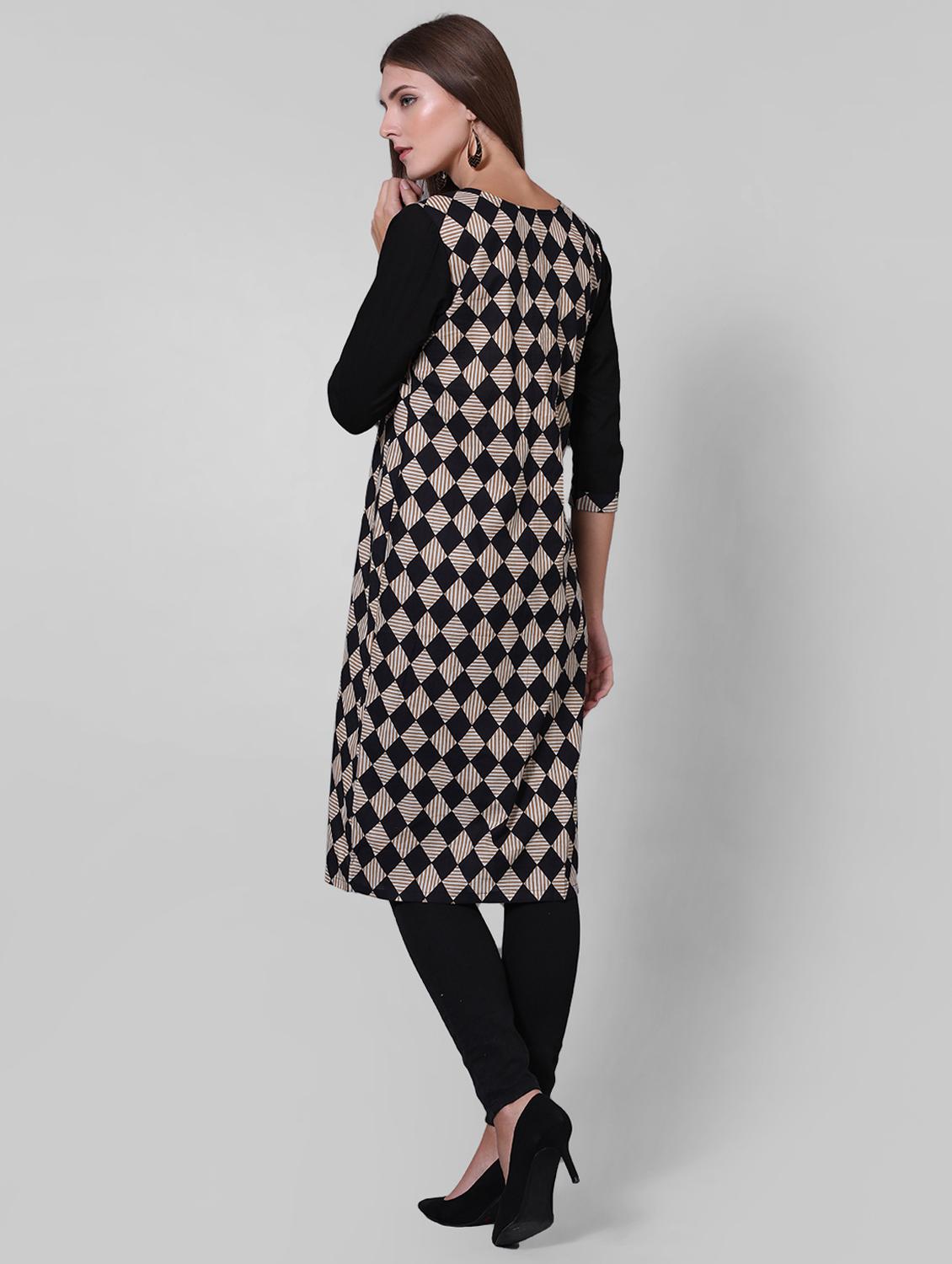 checkered high slit kurta - 15726012 - Zoom Image - 3