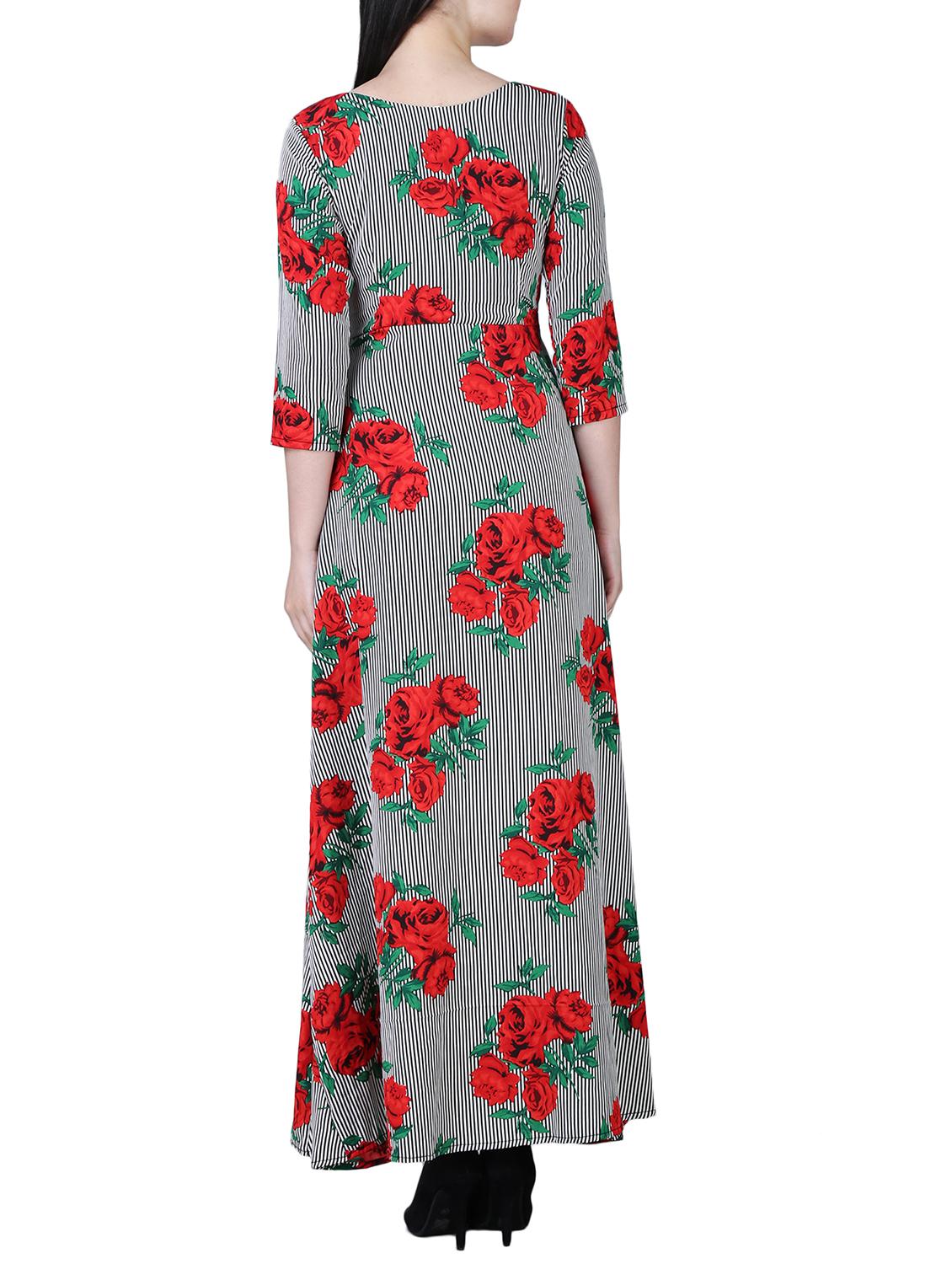 round neck striped floral maxi dress - 15726106 - Zoom Image - 3