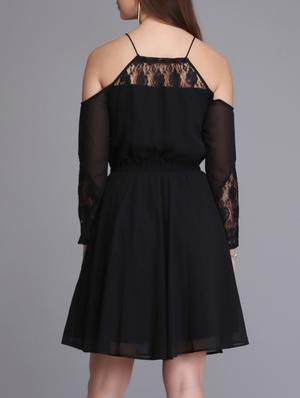 lace paneled cold shoulder a-line dress - 15726257 - Standard Image - 3