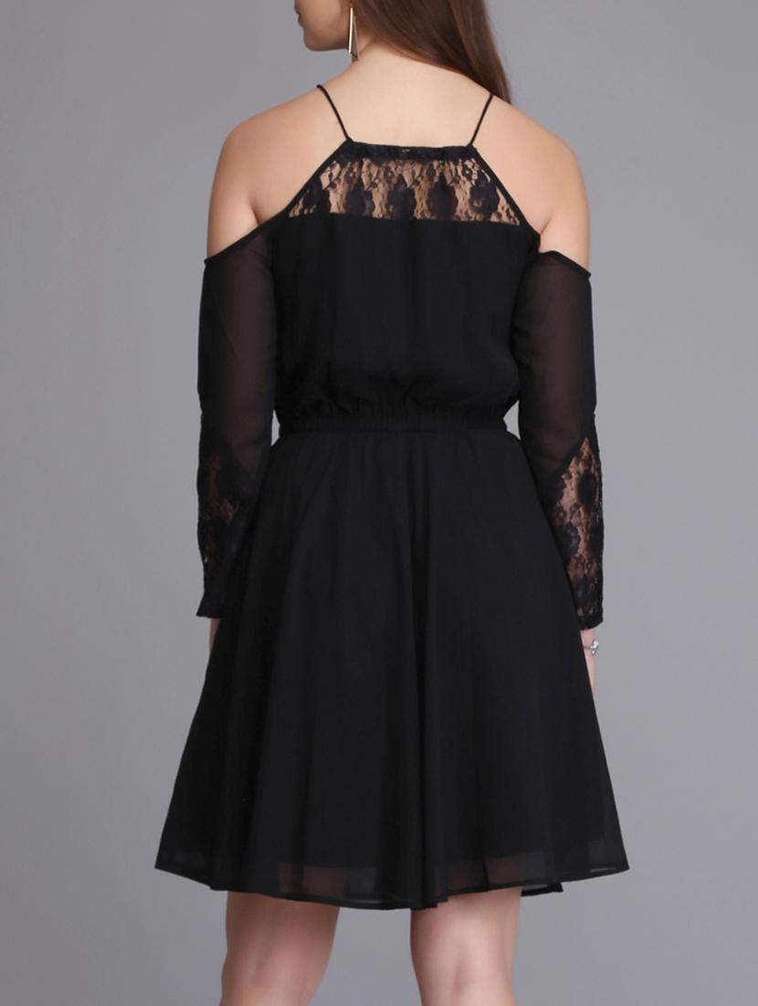 lace paneled cold shoulder a-line dress - 15726257 - Zoom Image - 3