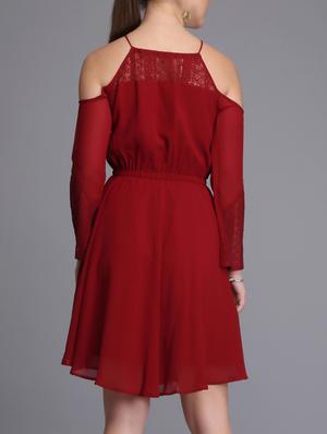 lace paneled cold shoulder a-line dress - 15726258 - Standard Image - 3