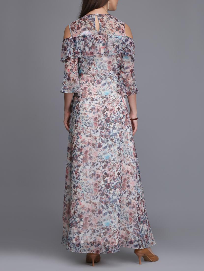 ruffle detail cold shoulder maxi dress - 15726273 - Zoom Image - 3