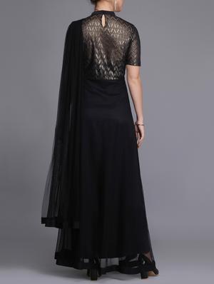 Dupatta look drape fit & flare gown - 15726280 - Standard Image - 3