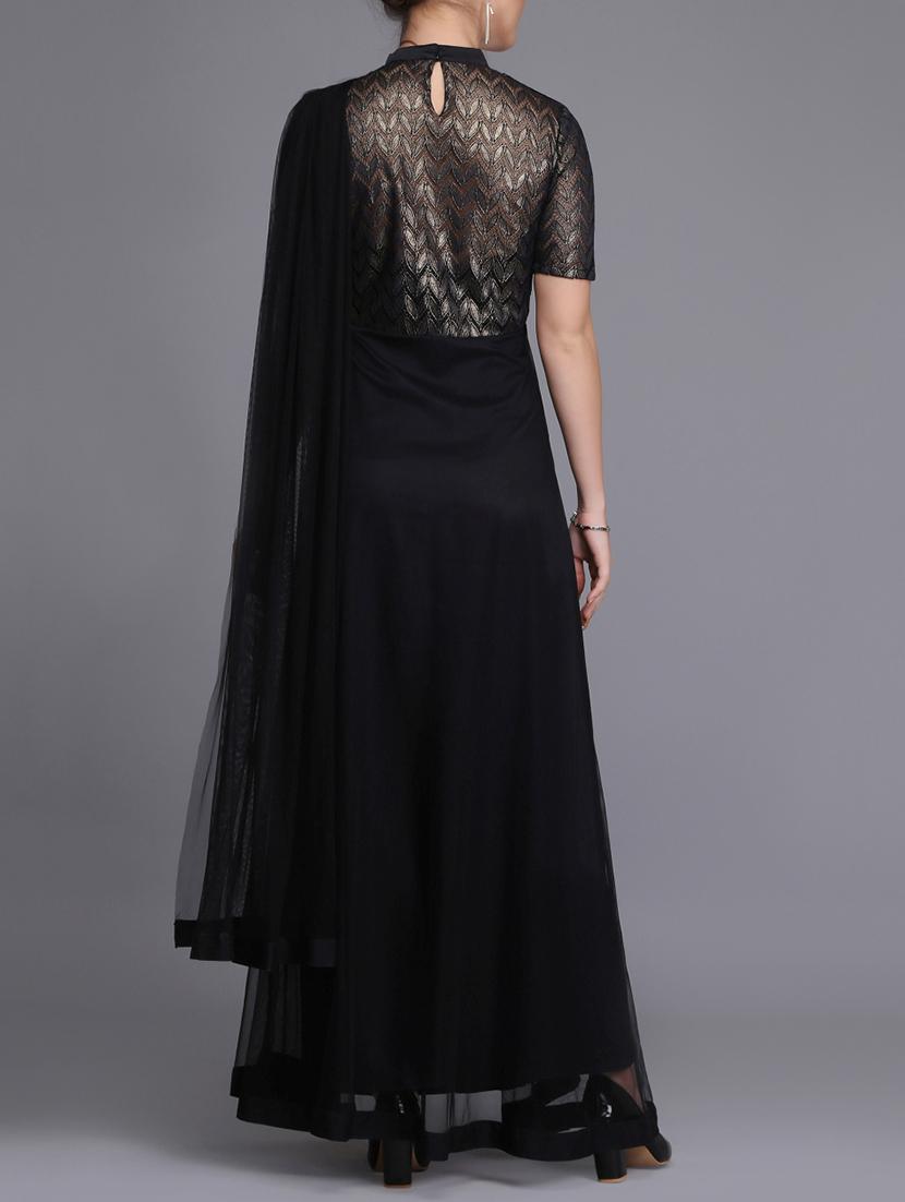 Dupatta look drape fit & flare gown - 15726280 - Zoom Image - 3