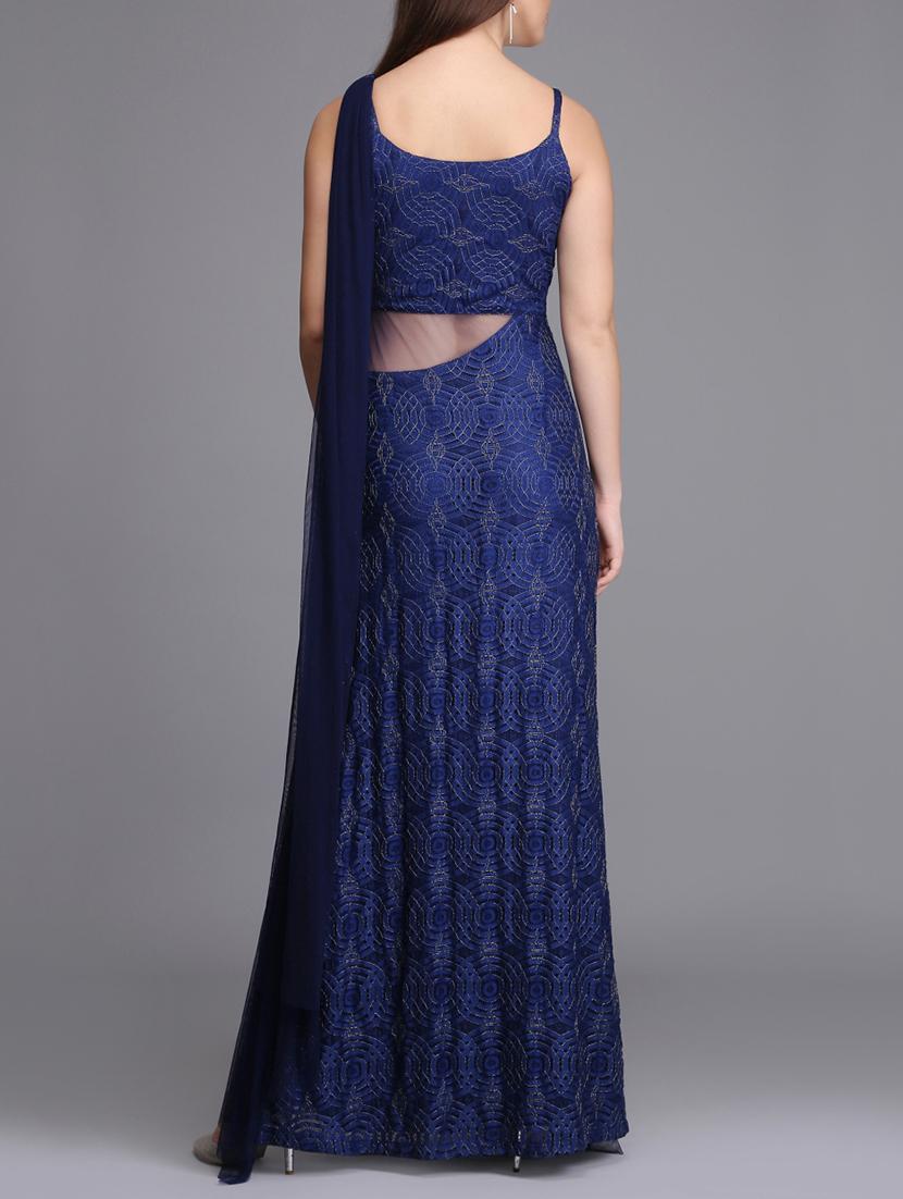Dupatta look drape fit & flare gown - 15726281 - Zoom Image - 3