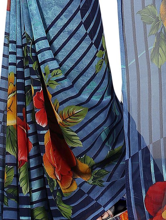 floral printed saree with blouse - 15726342 - Zoom Image - 3