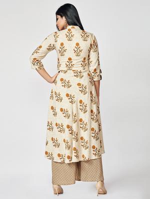 Printed tassles detail kurta palazzo set - 15726539 - Standard Image - 3