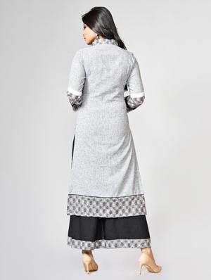 Printed buttoned placket kurta palazzo set - 15726542 - Standard Image - 3