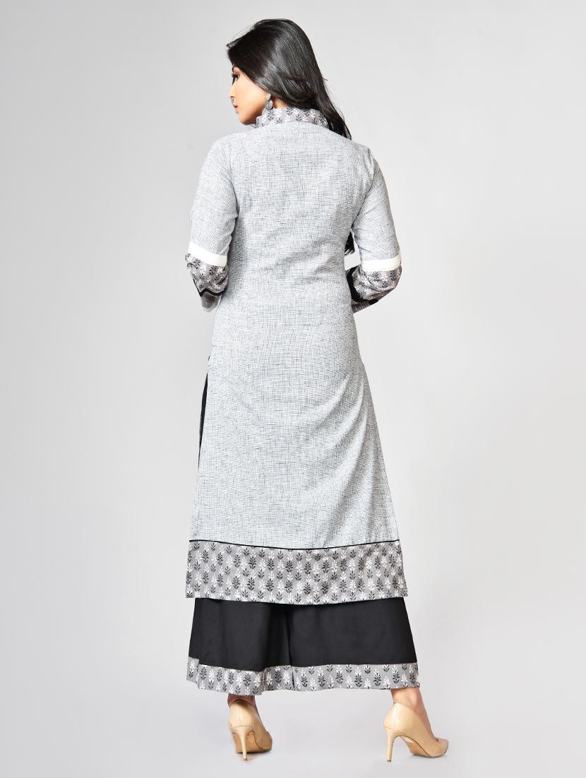 Printed buttoned placket kurta palazzo set - 15726542 - Zoom Image - 3