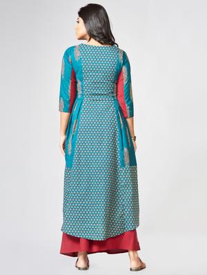 Printed a-line kurta palazzo set - 15726543 - Standard Image - 3