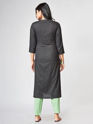 Solid kurta with stripes pant set - 15726544 - Standard Image - 3
