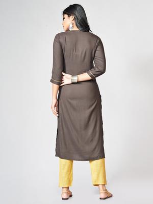 Patch pocket kurta with stripes pant set - 15726545 - Standard Image - 3