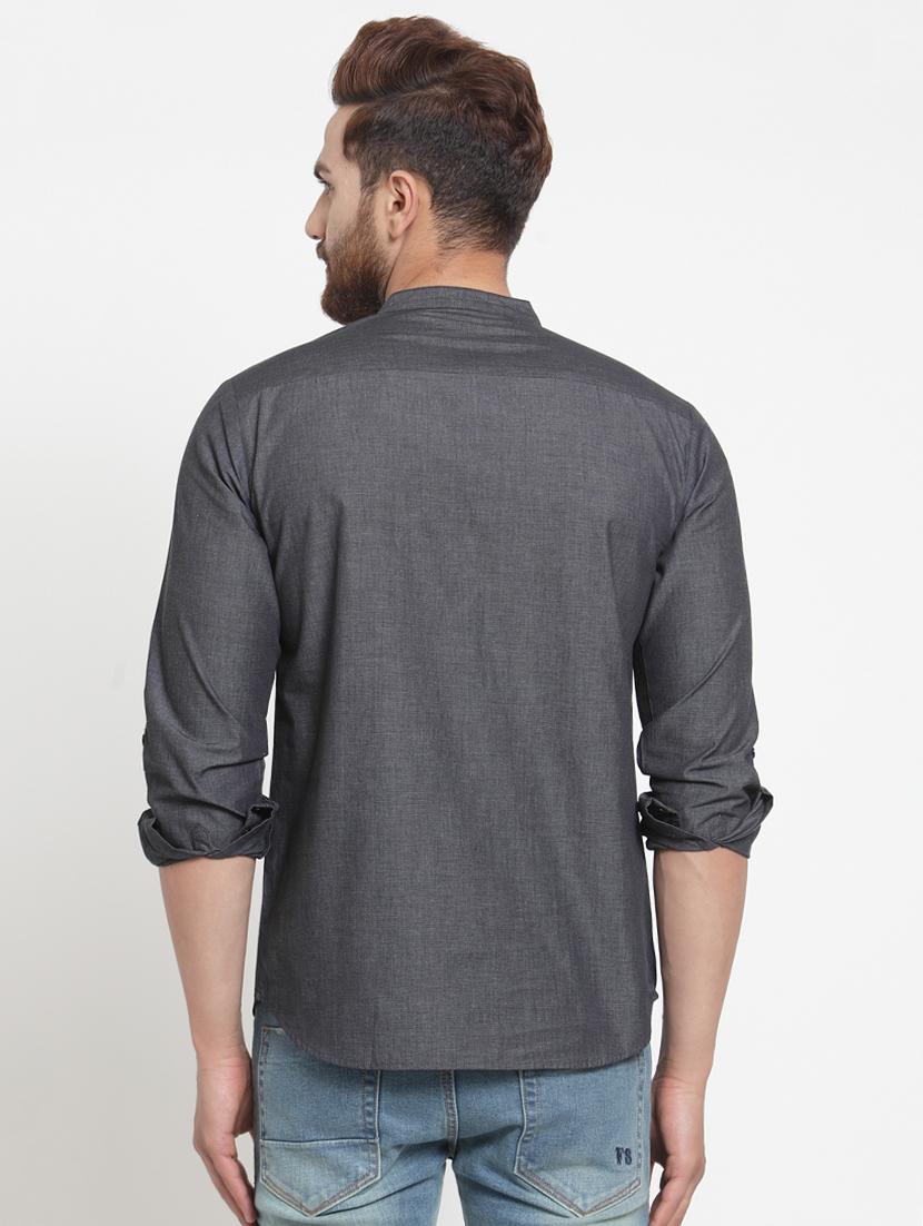 grey solid short kurta - 15726554 - Zoom Image - 3