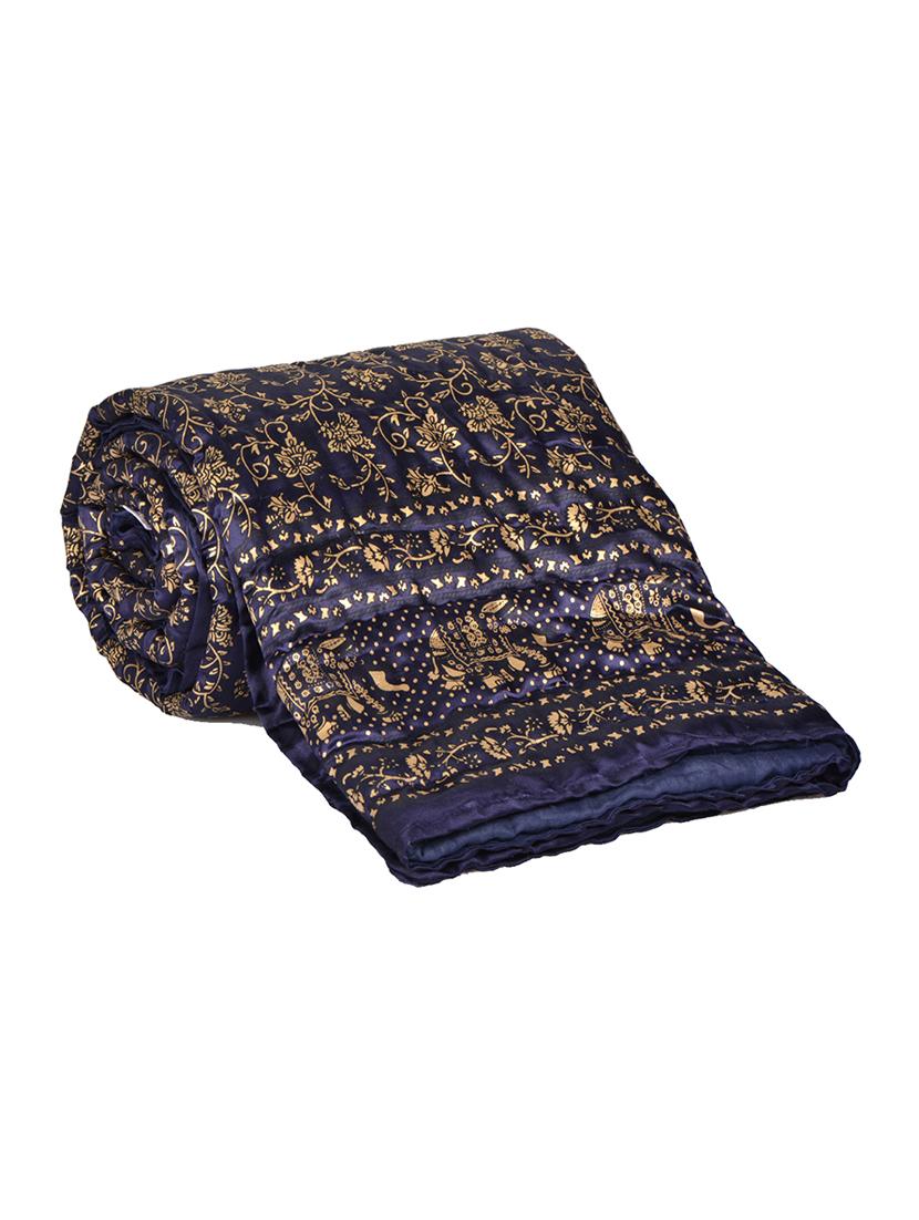 Blue Base Golden Elephant Print Single Quilt - 15727147 - Zoom Image - 3