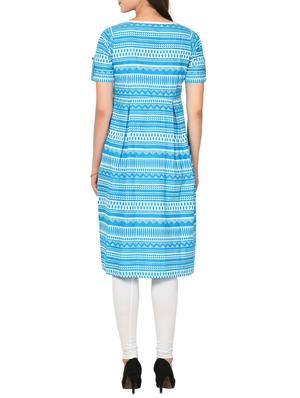 Turquoise A-line printed kurta - 15727321 - Standard Image - 3