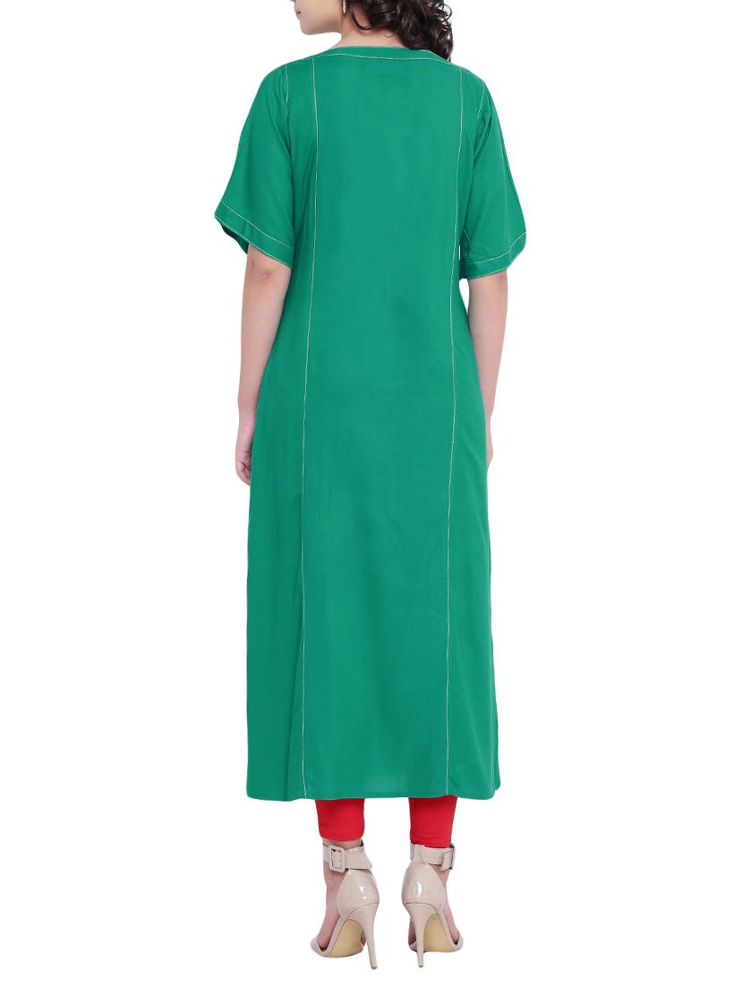 Teal straight kurta - 15727332 - Zoom Image - 3