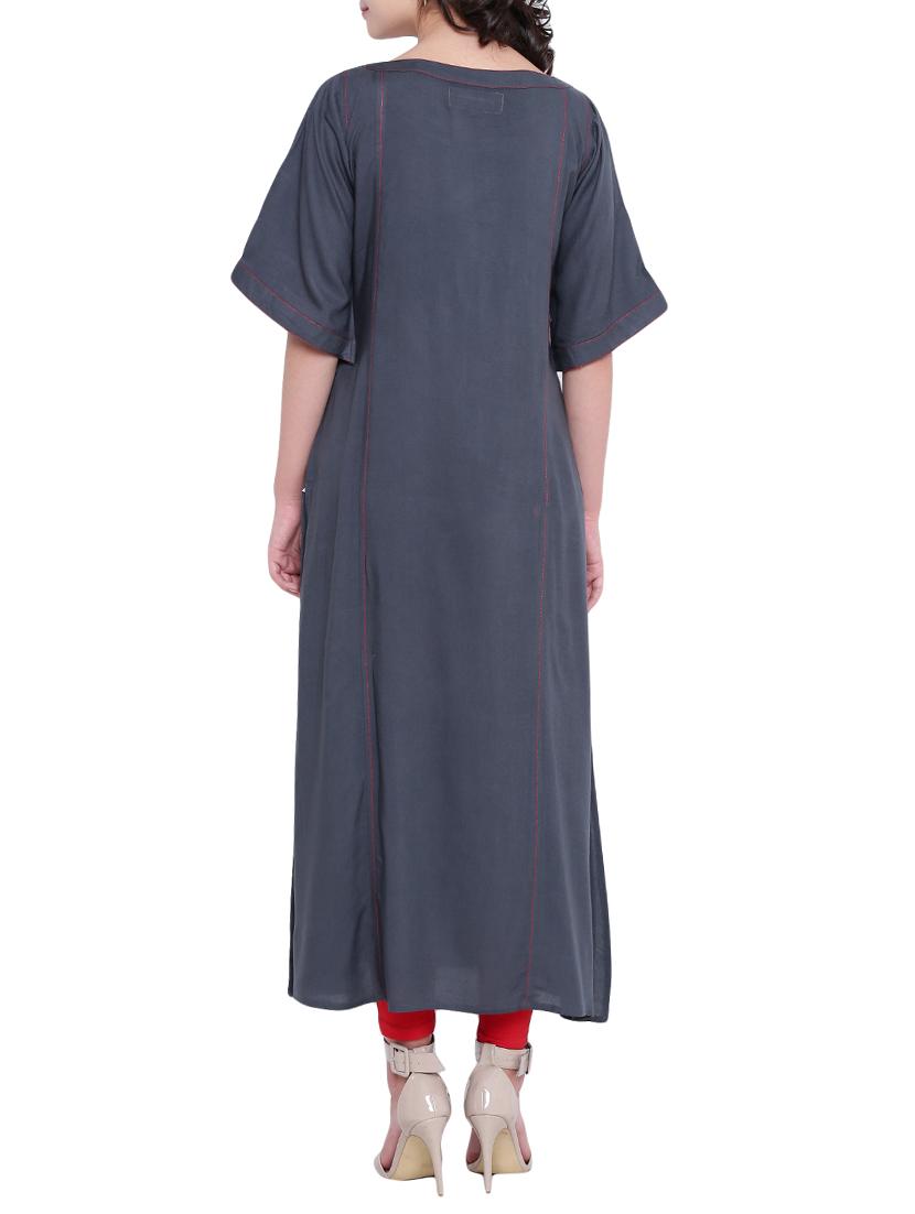 Patch pocket straight kurta - 15727334 - Zoom Image - 3