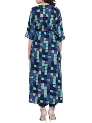 blue rayon aline kurta - 15727412 - Standard Image - 3