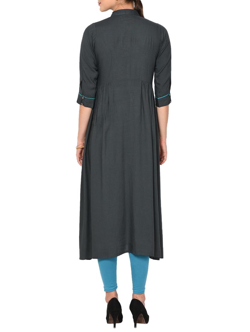 A-line piping solid kurta - 15727419 - Zoom Image - 3