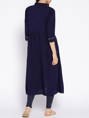 A-line piping solid kurta - 15727470 - Standard Image - 3