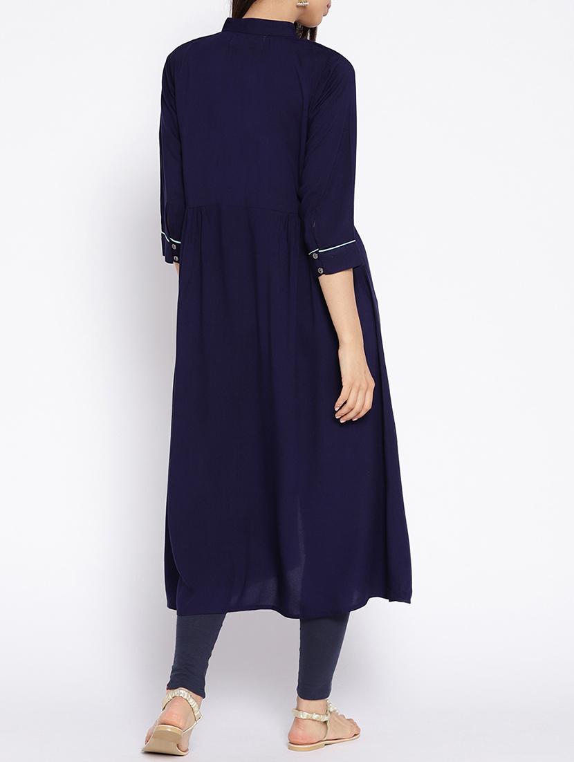 A-line piping solid kurta - 15727470 - Zoom Image - 3