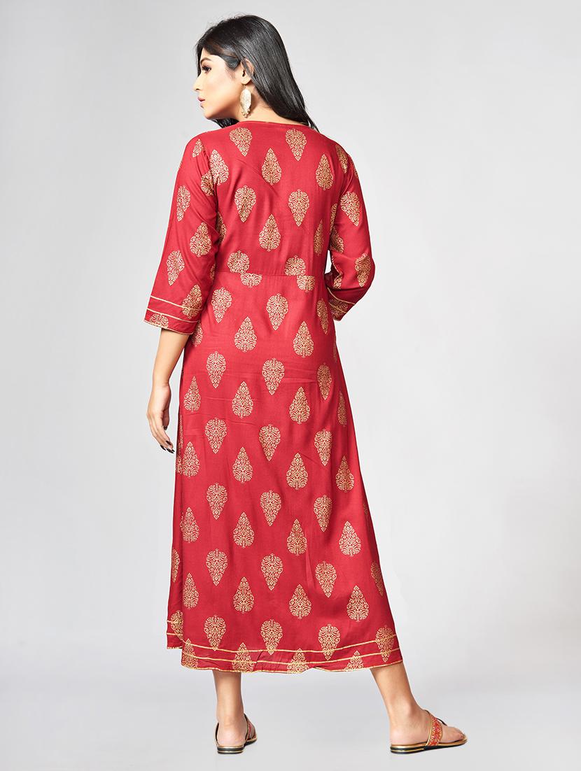 Foil print a-line ethnic dress - 15727819 - Zoom Image - 3