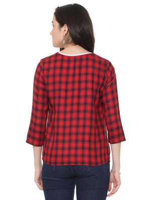 round neck checkered top - 15728395 - Standard Image - 3
