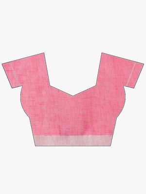 contrast border inen handloom saree with blouse - 15728564 - Standard Image - 3