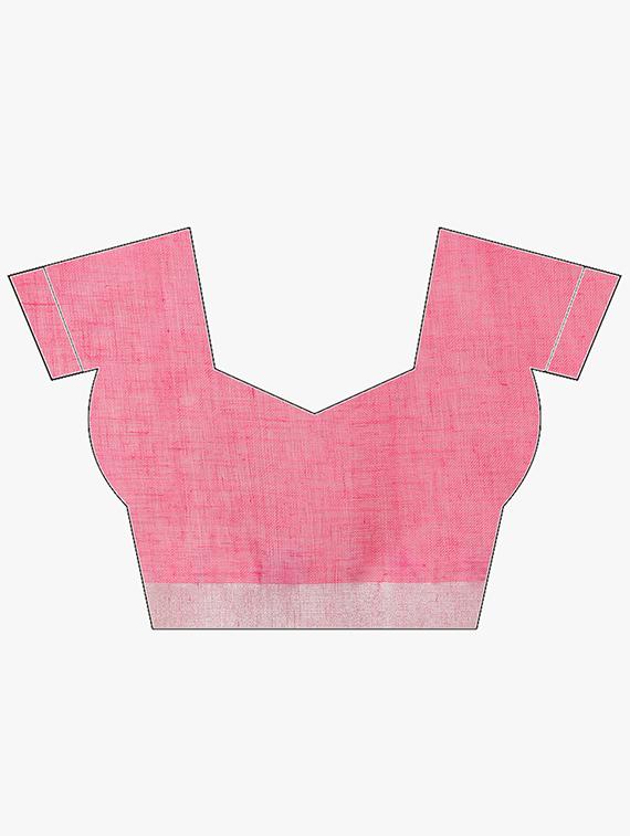 contrast border inen handloom saree with blouse - 15728564 - Zoom Image - 3