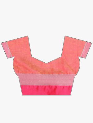 contrast border inen handloom saree with blouse - 15728565 - Standard Image - 3