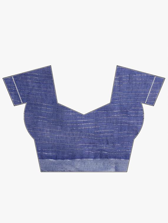 checkered linen handloom saree with blouse - 15728566 - Zoom Image - 3