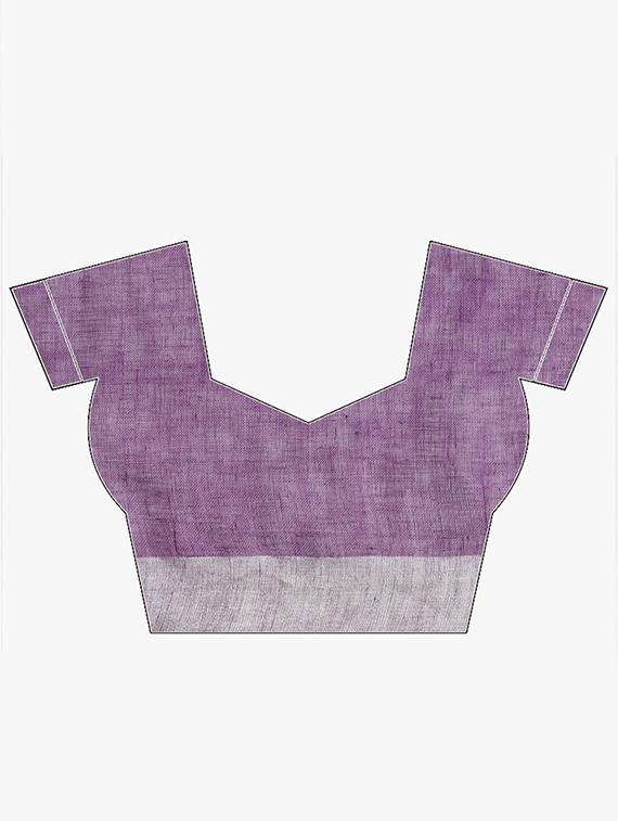 contrast border linen handloom saree with blouse - 15728569 - Zoom Image - 3