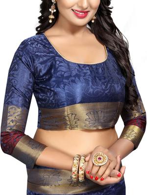 floral zari motif banarasi saree with blouse - 15728868 - Standard Image - 3