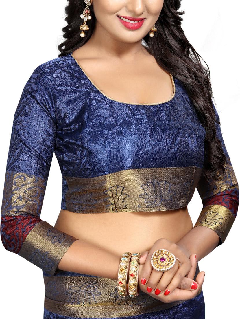 floral zari motif banarasi saree with blouse - 15728868 - Zoom Image - 3