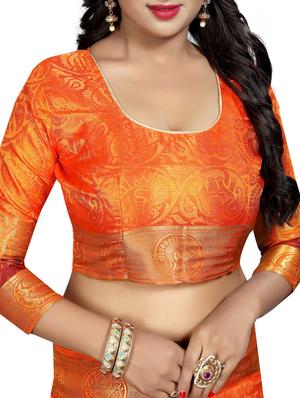 conversational zari motif banarasi saree with blouse - 15728879 - Standard Image - 3