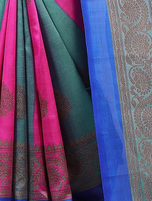 color block printed saree with blouse - 15729153 - Standard Image - 3